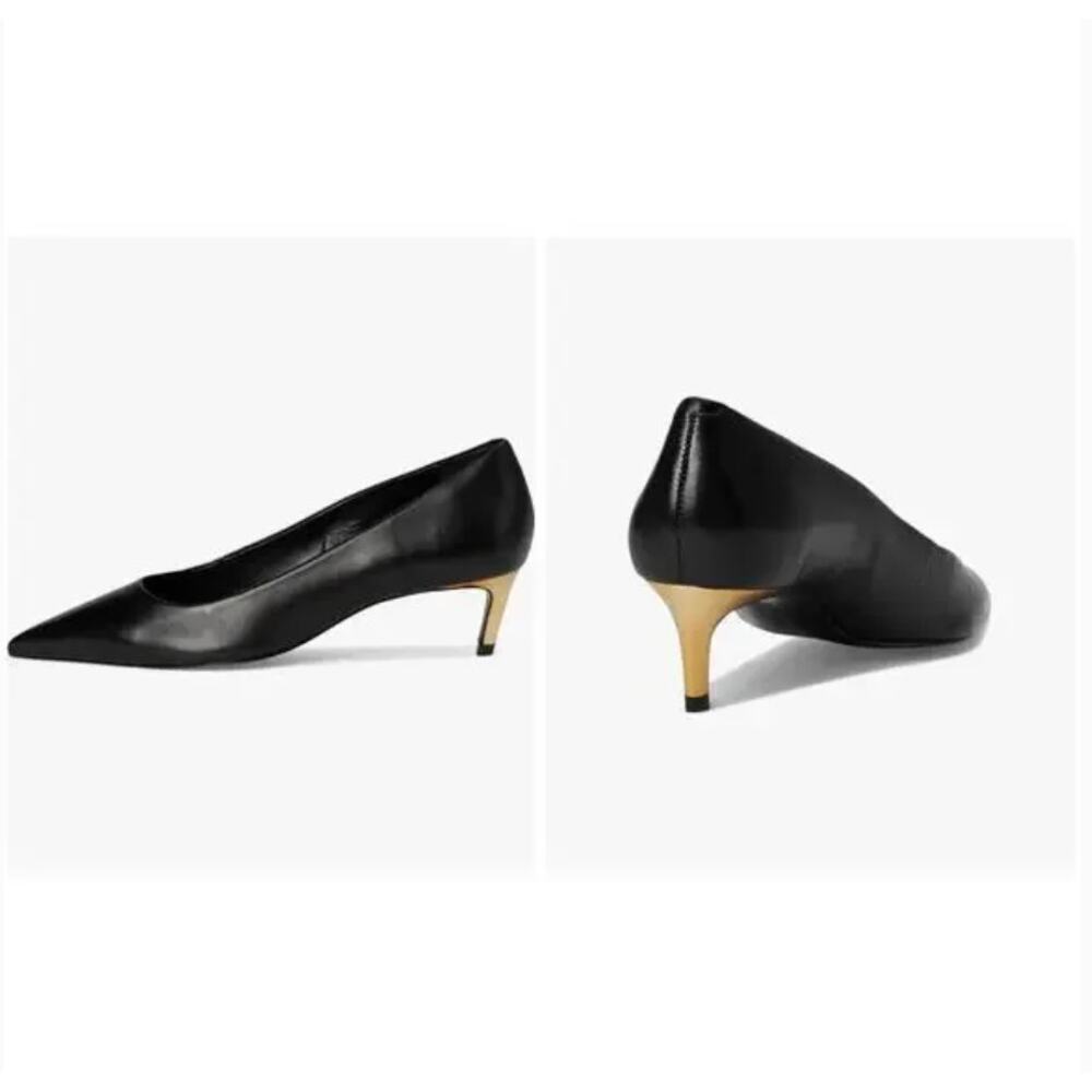 SCHUTZ New in Box Lou Mid Curve Pump Heel Black Leather with Gold Heel // 8 - Picture 11 of 11